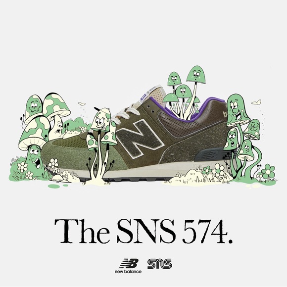 SNS X New Balance 574 Nature Retro Running Shoe / Sneaker - Green / Purple - Picture 16 of 16